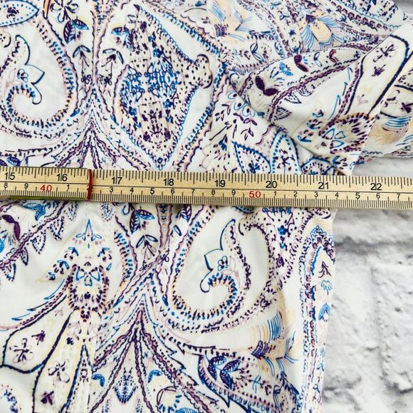 Chico's Sateen Button Down Shirt Jacket 2/12 Petite White Blue Paisley Print - Picture 6 of 9